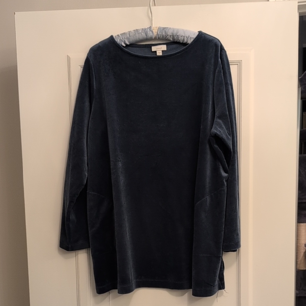 J. Jill Teal Blue Long Sleeve Velour  Top, Size XL
